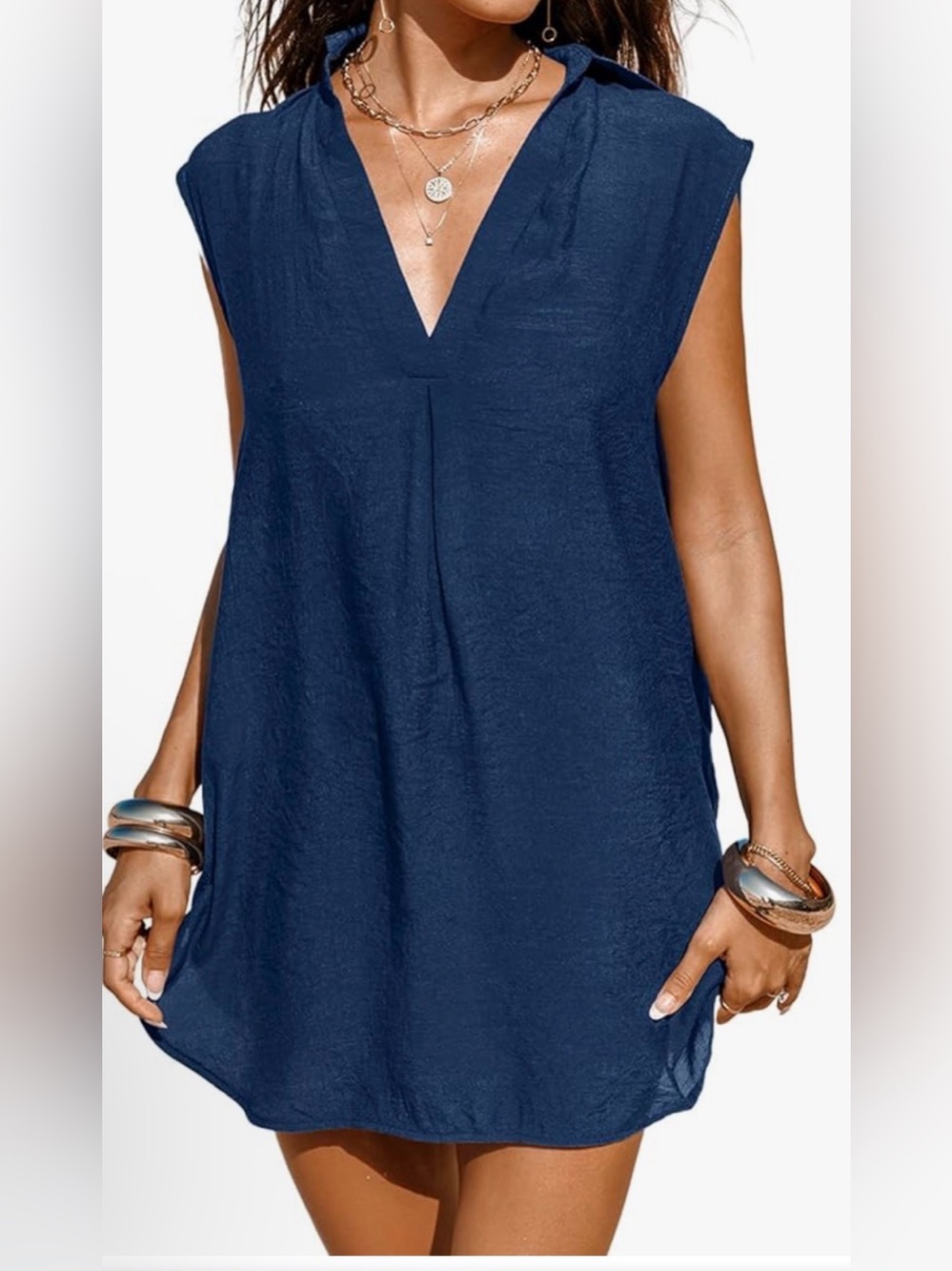 NWT Cupshe Navy V-Neck Cap Sleeve Tunic Cover Up